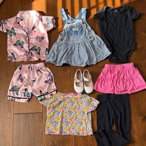 8 piece 2 year old bundle Girls Floral Ruffle Tee with Black Leggings Set